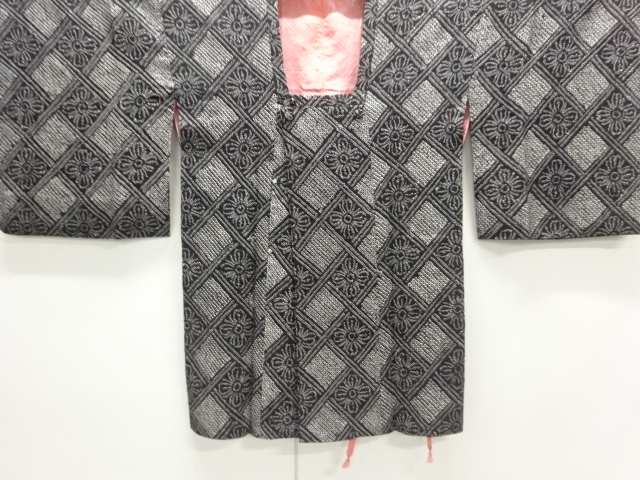 JAPANESE KIMONO / MICHIYUKI COAT / SILK / ALL SHIBORI / TASUKI LATTICE & FLOWERS